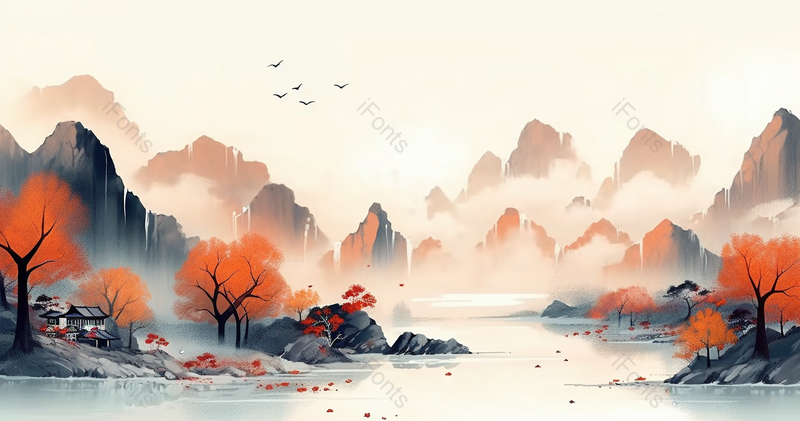 秋季漫山枫叶美景水墨背景,插画/手绘图,插画/手绘图库,插画/手绘图下载,插画/手绘